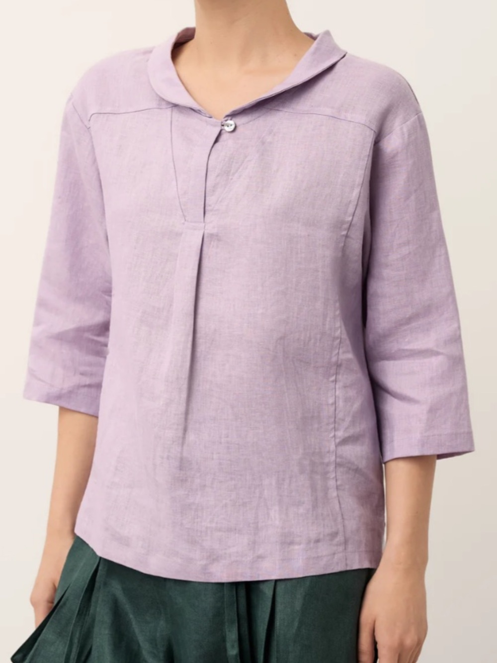 Lintico Jade Linen Shawl V-Neck Half Sleeve Blouse Lavender Women Size Large